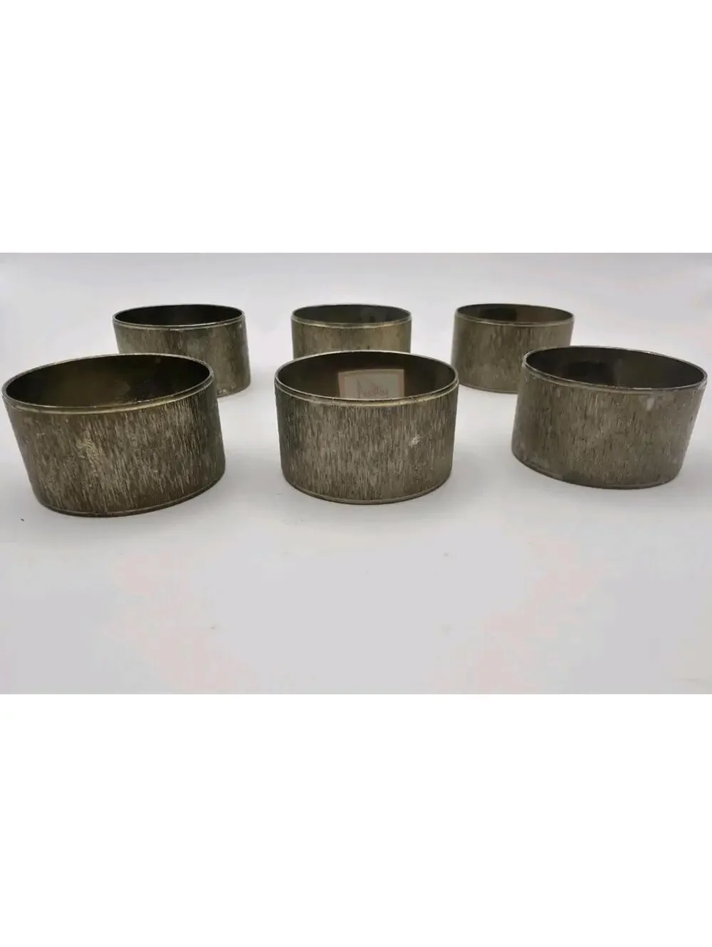 Vintage Audrey Brass Brushed Textured Patina Tone Napkin Rings Set Of 6 Matching